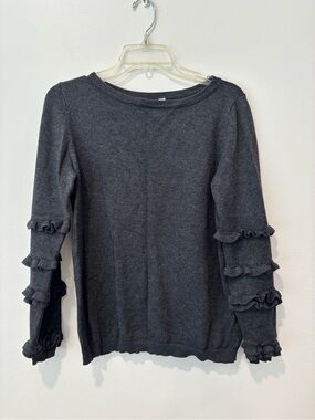 Women's Charcoal Ruffle Sleeve Knit Top